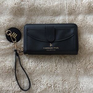 London Fog Black Zip Around Wristlet Wallet with Gold Accents